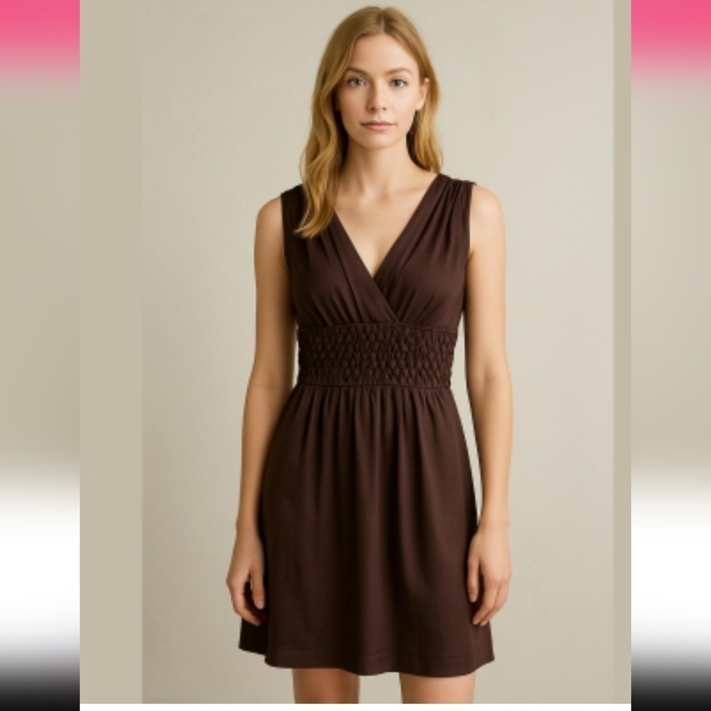 CALYPSO ST. BARTH | Silk dress v-neck smocked brown sz S